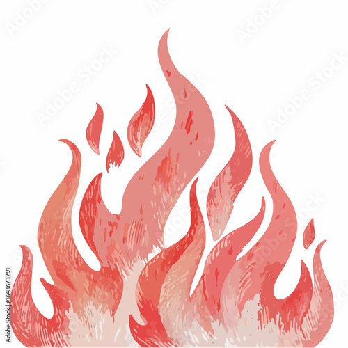 Crayon drawn red fire flames vector collection. Hand drawn fire elements with pencil rough texture.
