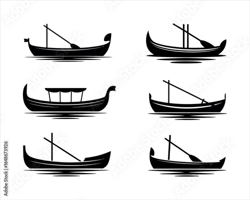 Traditional River Boat Silhouette Collection Vector Template Illustration