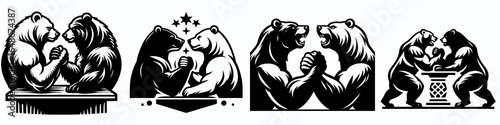 Bears arm wrestling challenge. Cartoon Animal Clipart Silhouette Vector Illustration Line Art Illustration. Ursine grapple competition a true test of muscle and physical contest.
