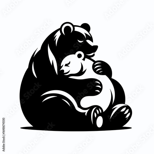 Bears cuddling sleeping. Cartoon Animal Clipart Silhouette Vector Illustration Line Art Illustration. family embracing at rest napping wildlife fauna having comfy slumber.