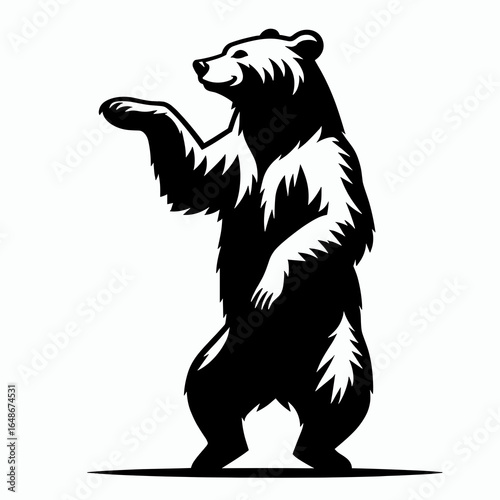 Bears dancing upright. Cartoon Animal Clipart Silhouette Vector Illustration Line Art Illustration. Grizzly doing bipedal jig big fauna display a funny vertical prance.