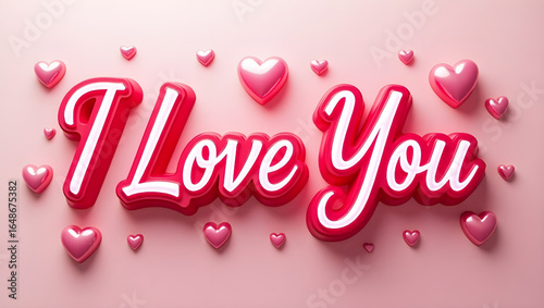 “Romantic Neon Calligraphy I Love You Text with Hearts”