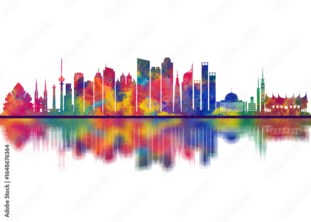 Obraz premium Jakarta Indonesia Skyline. Cityscape Skyscraper Buildings Landscape City Downtown Abstract Landmarks Travel Art