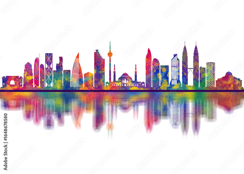 Obraz premium Kuala Lumpur Malaysia Skyline. Cityscape Skyscraper Buildings Landscape City Downtown Abstract Landmarks Travel Art