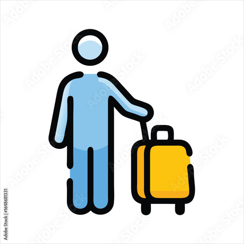 person with a Suitcase Outline Vector Icon on White Background