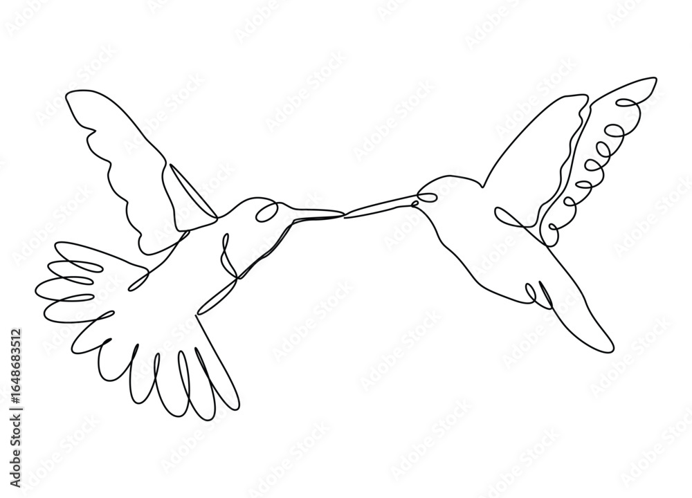 Obraz premium Continuous one line drawing of couple Humming bird vector illustration.