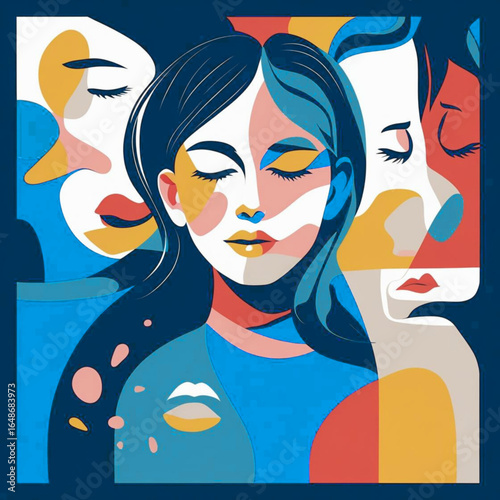 Abstract illustration of a woman's inner world, psyche, and multiple facets of her personality
