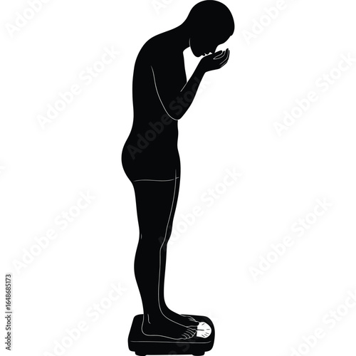 Silhouette Person Weighing Themselves, Sad, Depressed, Weight Loss, Diet, Scale