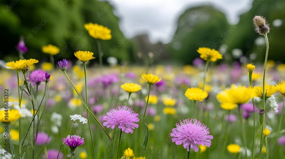 Fototapeta premium Vibrant wildflowers in a meadow.