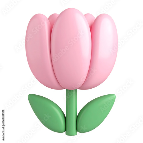 3D Render of a Cute Pink Tulip on a Black Background