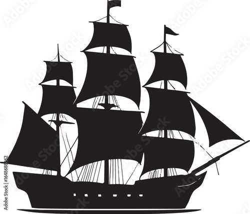 Vintage Sailing Ship Silhouette – Minimalist Black Vector Nautical Design