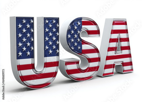 Patriotic 3D USA Text with a Glossy American Flag

