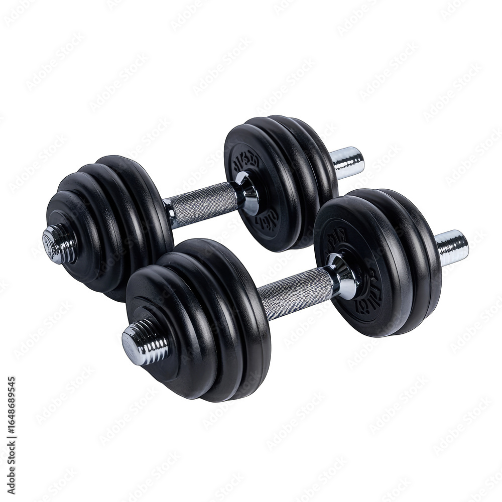 Naklejka premium Pair of adjustable black dumbbells on white background
