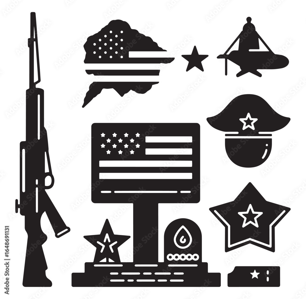 Naklejka premium Black and white vector illustrations representing american patriotism and military remembrance