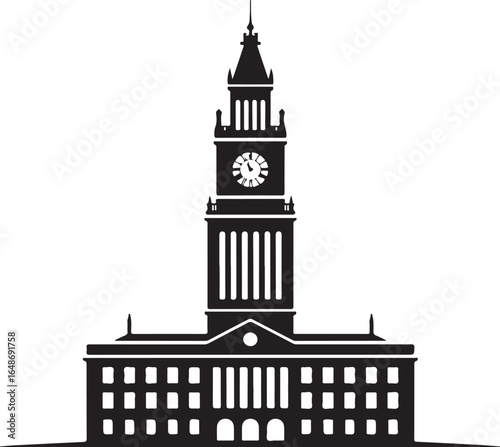 Iconic clock tower building silhouette for timeless design