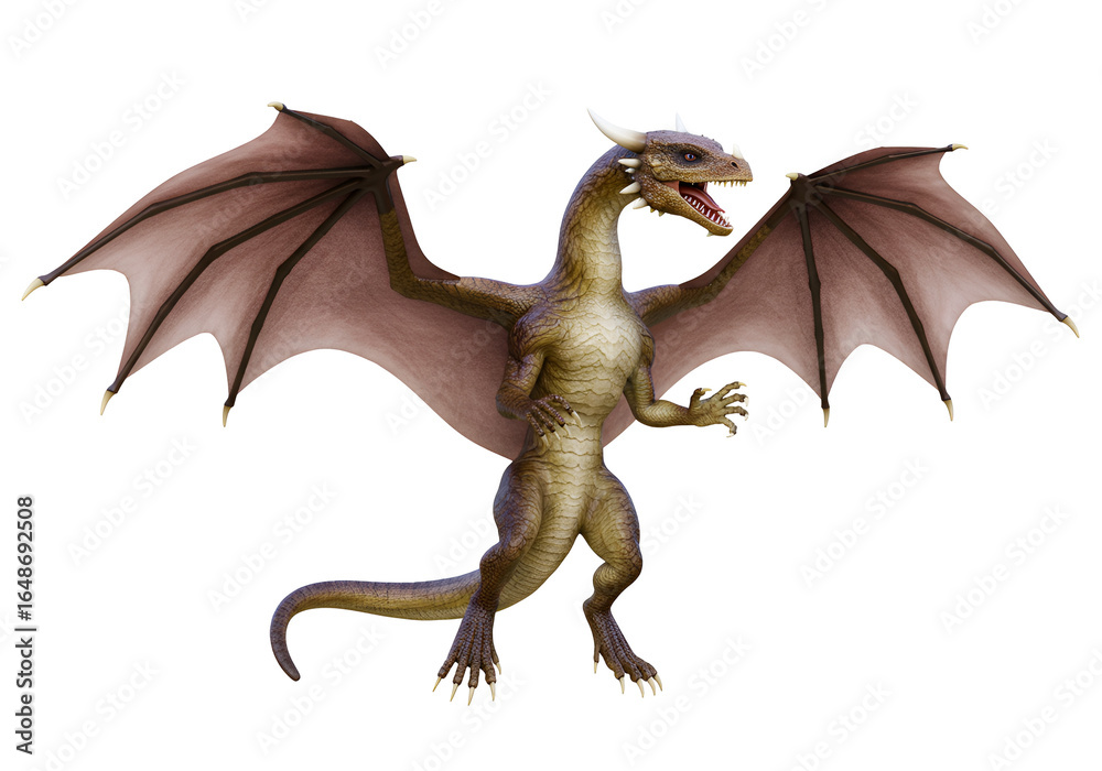 Fototapeta premium Fictional Fire-Breathing Dragon with Outstretched Wings and Sharp Claws in a fantasy illustration