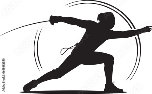 Dynamic fencer in action striking with sword, elegant motion