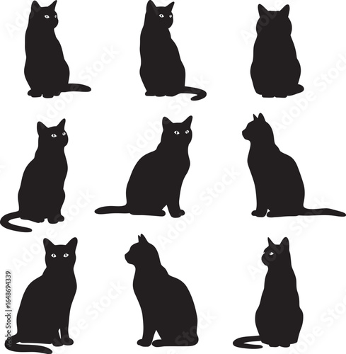 Black Cat Silhouettes Vector Collection  white color background
