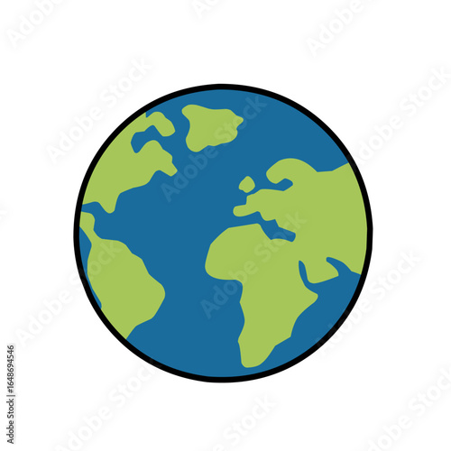 Earth vector illustration in flat cartoon style, showing continents and oceans, representing planet in the solar system