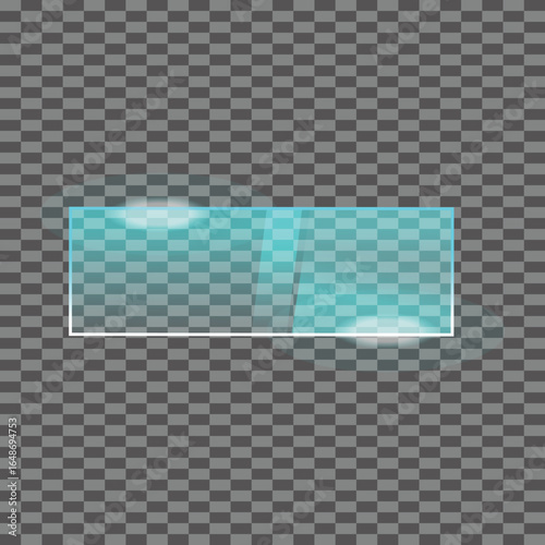 Blue glass panel, transparent glossy horizontal rectangle element for modern digital design decoration layouts and creative abstract background illustration
