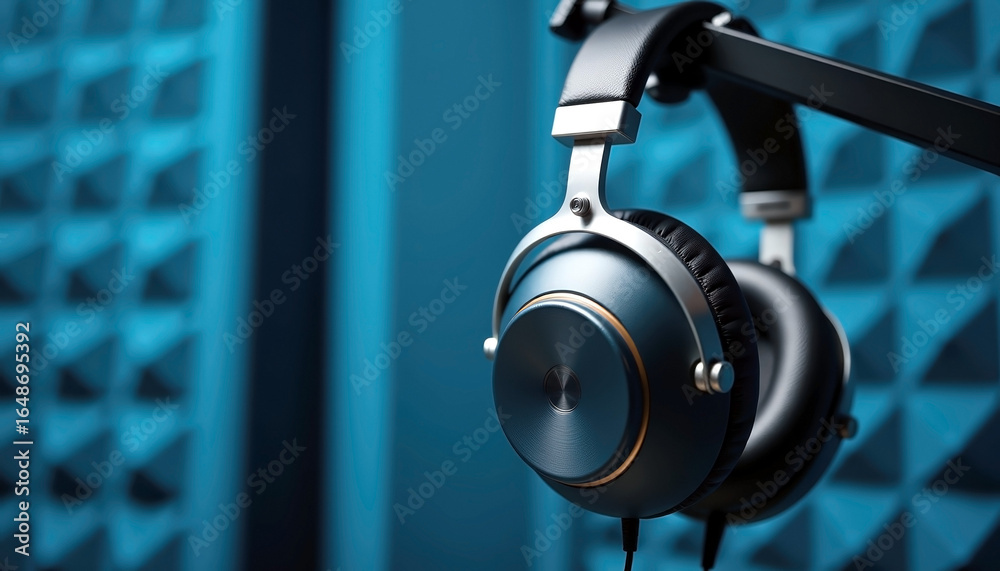 Obraz premium Professional studio headphones with copy space for high-quality audio recording and podcasting equipment