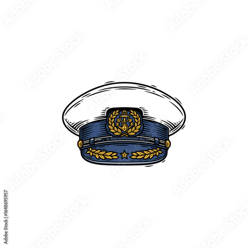 Navy sailor cap icon logo flat vector design