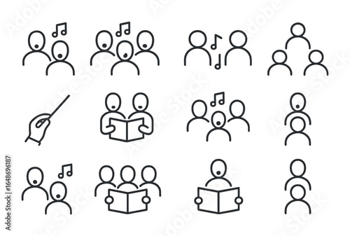 Singing Icons Collection. Outline icon set of group singing and ensemble work: duet icon, choral blend,