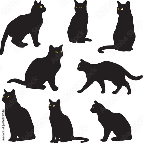 Black Cat Silhouettes Vector Collection  white color background