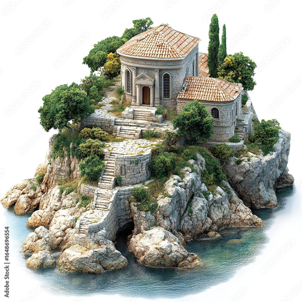 Fototapeta premium 3D front view illustration of a Brac Island Croatia monument isolated on a white transparent background
