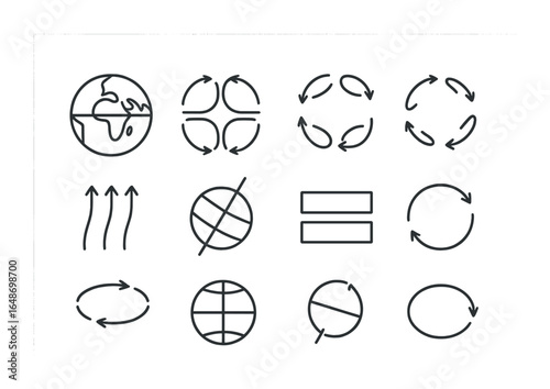 Global Wind Circulation Diagram. Outline vector icons of global wind circulation: equator zone, Hadley cell,