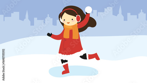 girl skating on the ice-skating rink in winter, vector illustration