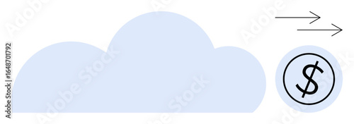 Large blue cloud shape with dollar sign enclosed in a circle and arrows pointing outward. Ideal for finance, cloud computing, digital payment, data transfer, technology, e-commerce, and online