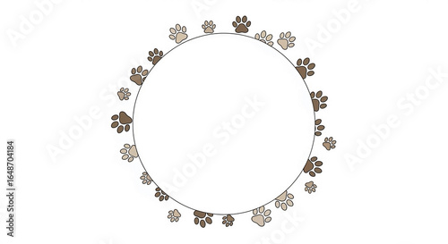 Pet Paw Print Circle Frame with Copy Space