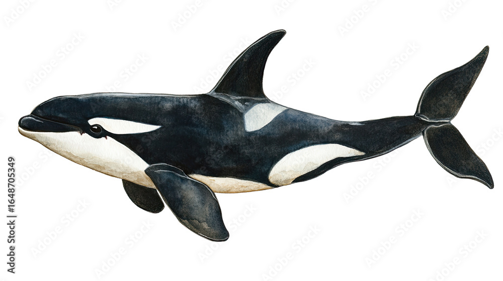 Obraz premium Wild orca killer whale swimming in ocean water isolated on white background
