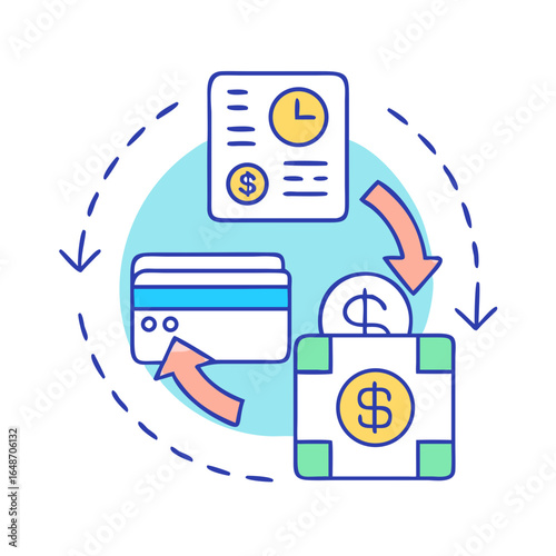 Money transfer process with credit cards, time management and bank safe
