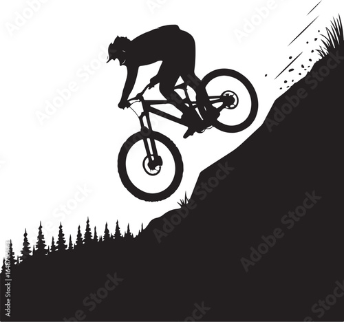 Mountain biker silhouette conquering challenging downhill terrain