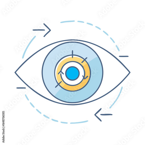 Stylized eye icon with a circular flow diagram showing iterative process