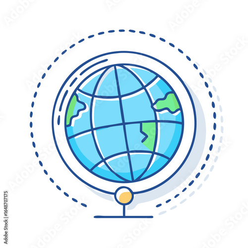 Cartoon Earth Globe with Circular Path Around It and a Stand
