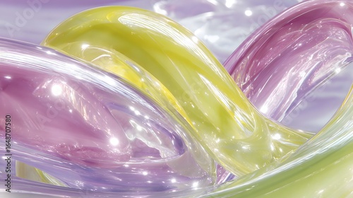 Intertwined, translucent forms in vibrant pastel hues.