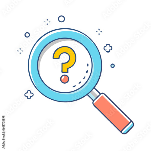 Magnifying glass with question mark inside representing questions and investigation