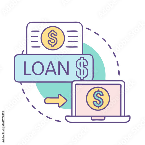 Online Loan Application and Transfer with Laptop and Dollar Sign Symbol