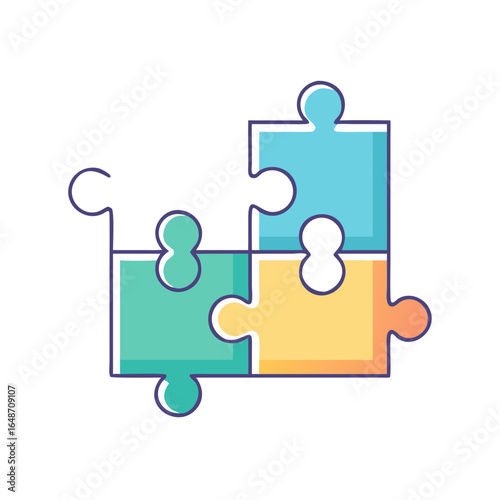 Colorful puzzle pieces coming together to form a cohesive strategic solution illustration