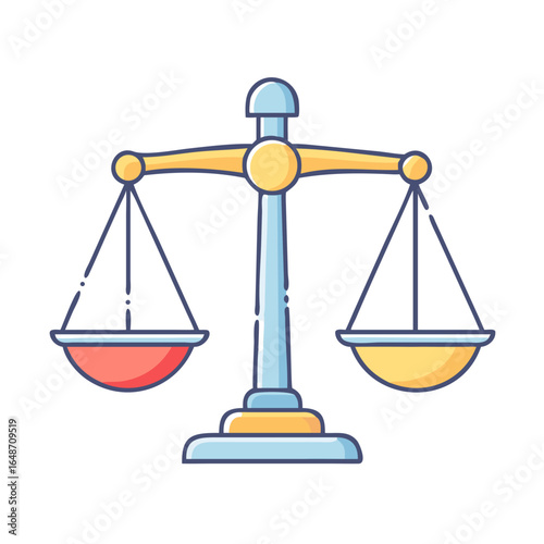 Cartoon illustration of scales of justice representing law and balance of judgement