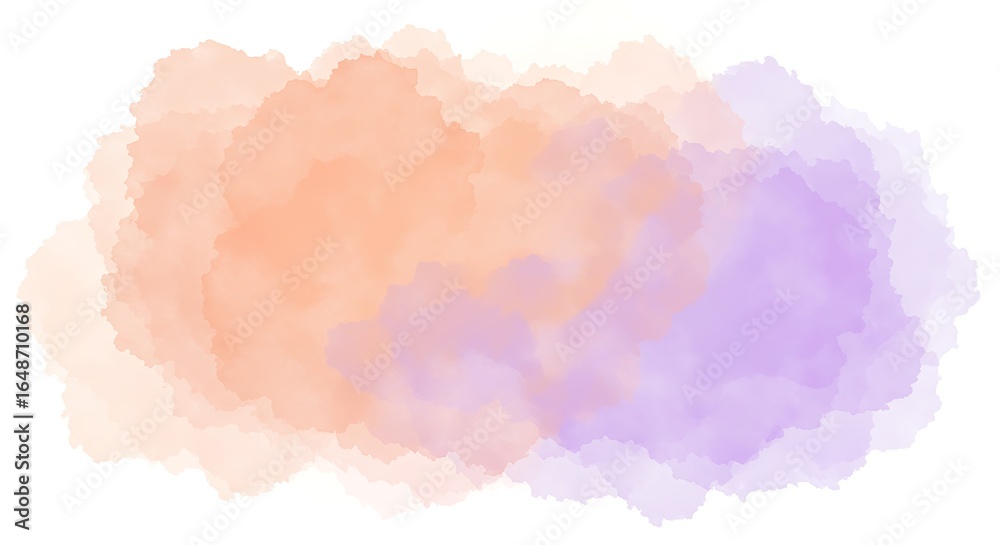 Obraz premium Abstract watercolor background texture featuring a soft, dreamy blend of orange and purple pastel colors on a clean white isolated backdrop.