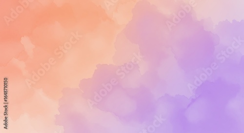 Ethereal abstract background with a dreamy watercolor wash blending from warm sunset peach to cool twilight purple.