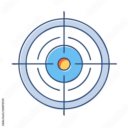 Blue and yellow target illustration with concentric circles and center crosshairs