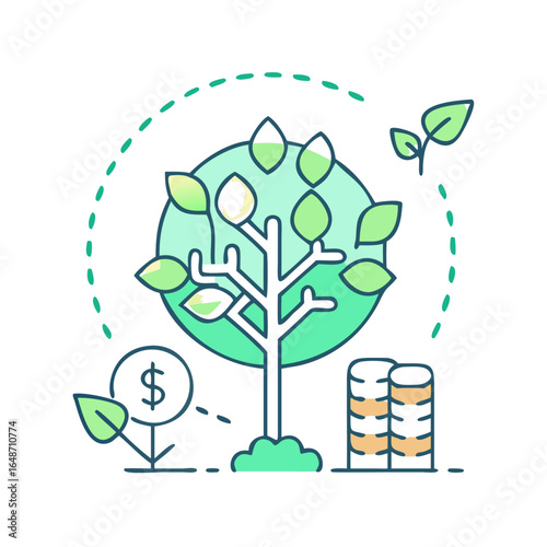 Financial Growth Illustration Showing Investment and Monetary Gain Over Time Concept