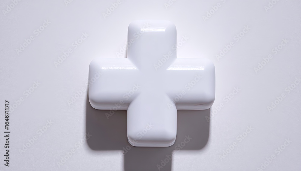 Obraz premium White plus sign, geometric, 3D, isolated