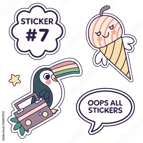Humorous sticker pack design featuring meta label jokes and playful graphics created in adobe illustrator