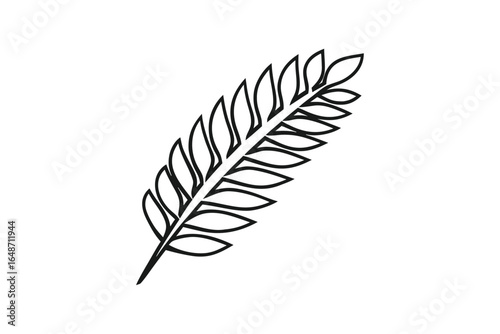 Line art of leafy twig with elegant simplicity on a white background isolated